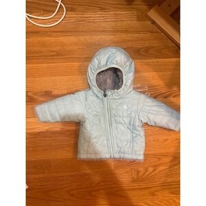 The North Face Infant 0-3M Light Blue‎ Fleece Lined Hooded Puffer Jacket Quilted